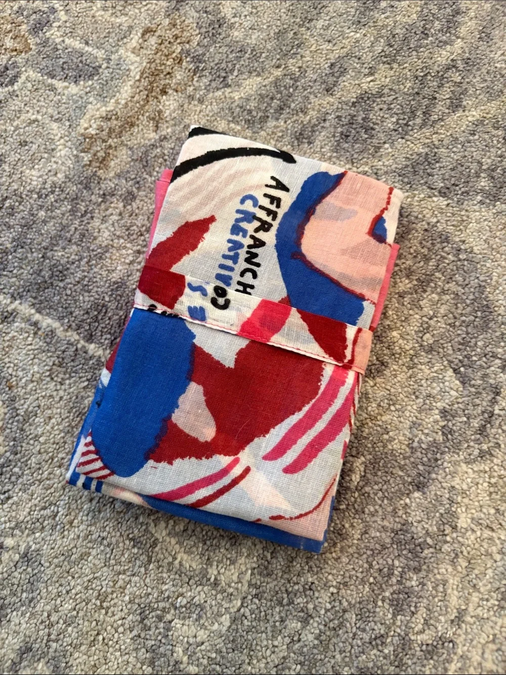 Sezane Multicolor Abstract Fold-Over Fabric Pouch (Blue, Red, Pink)